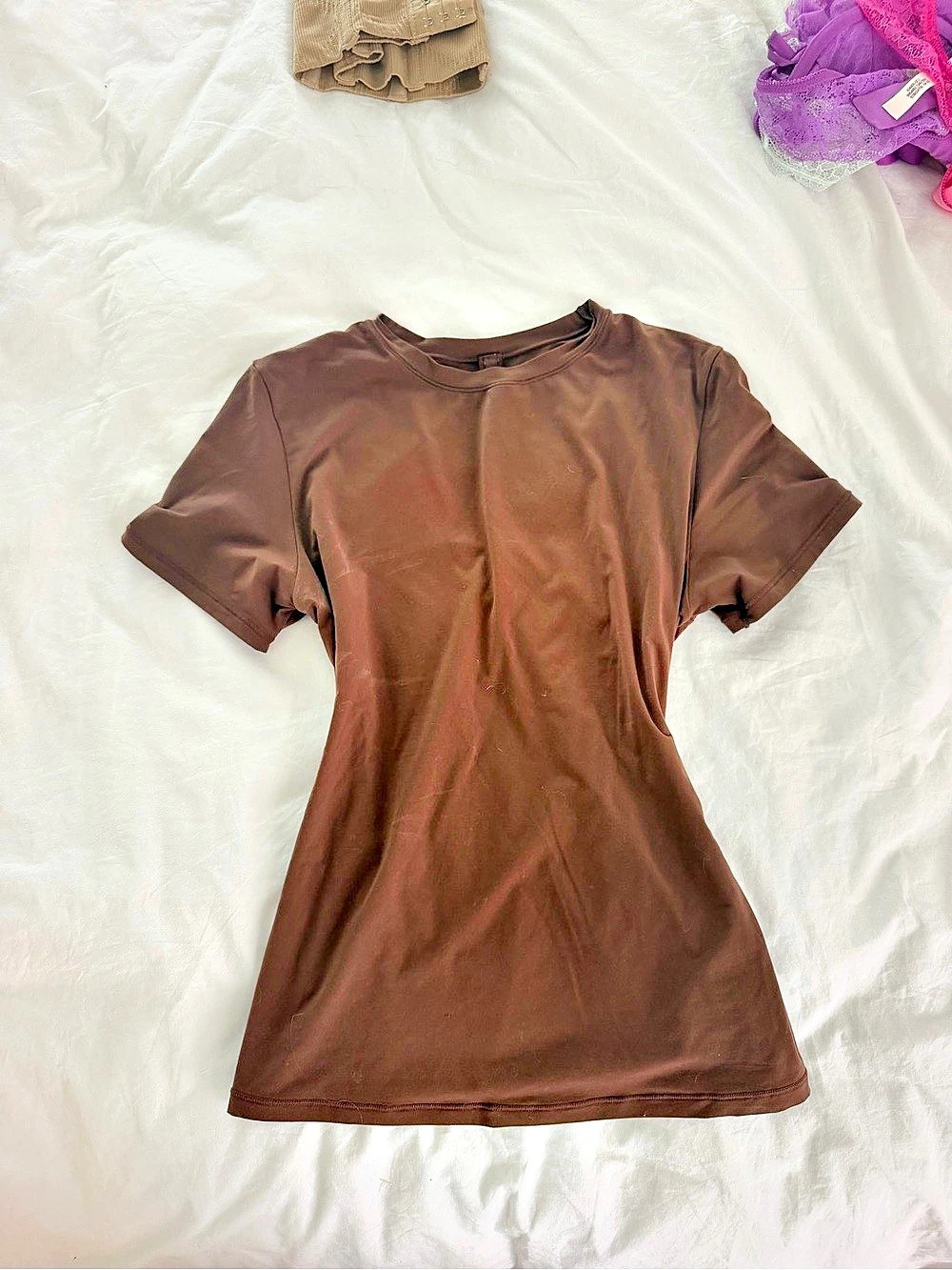 Soft smoothing seamless skims Brown Short Sleeve Top cocoa